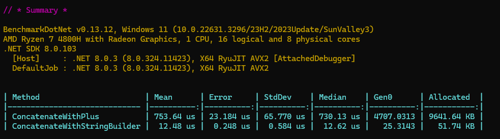 String Builder BenchmarkDotNet