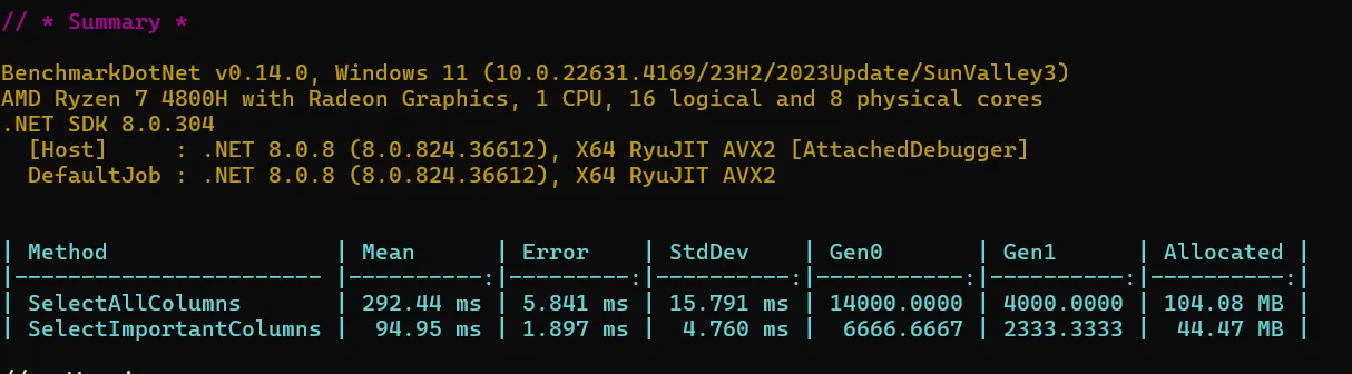 Benchmark Select only important columns