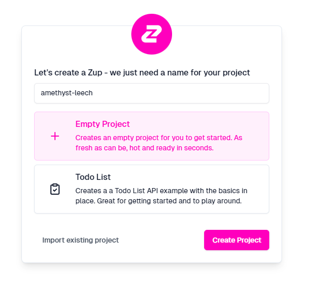 Zuplo Creating project process