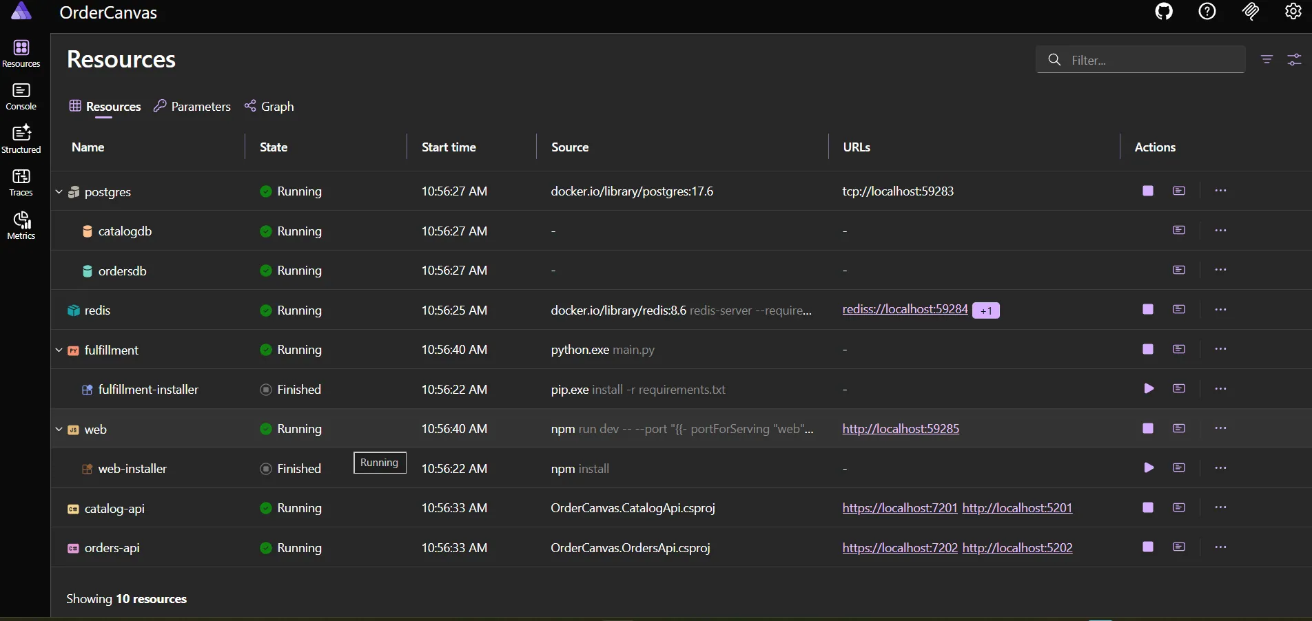 Aspire Dashboard Resources