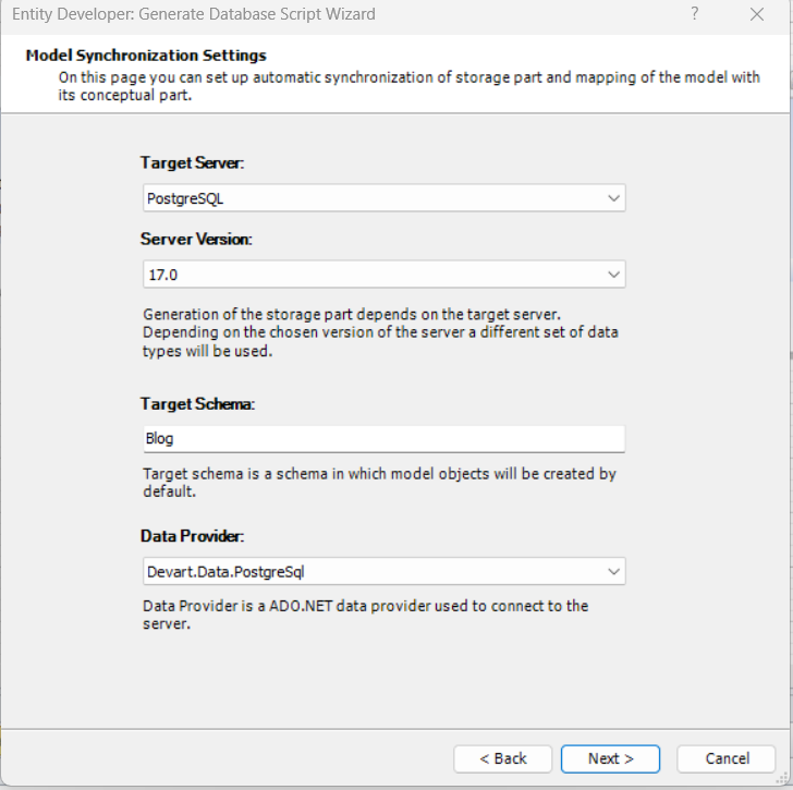 Generate Database Script