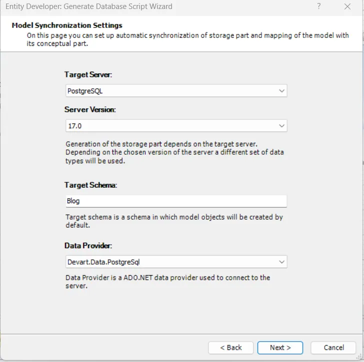 Generate Database Script