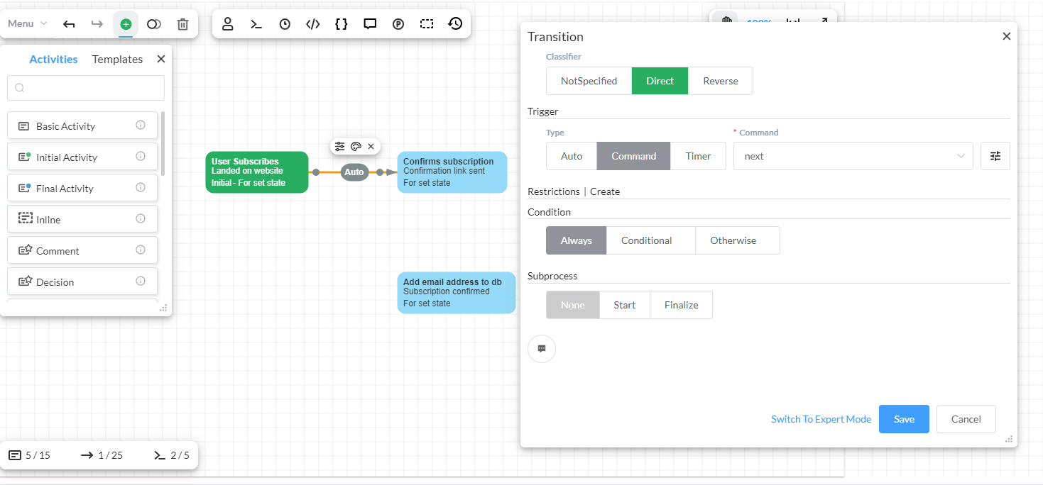 Designer create transitions