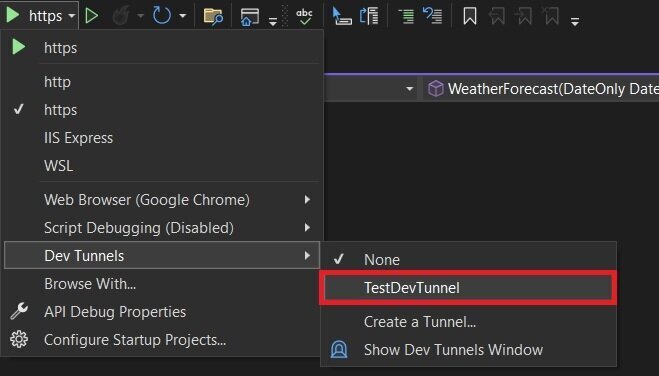 Run application with Dev Tunnel