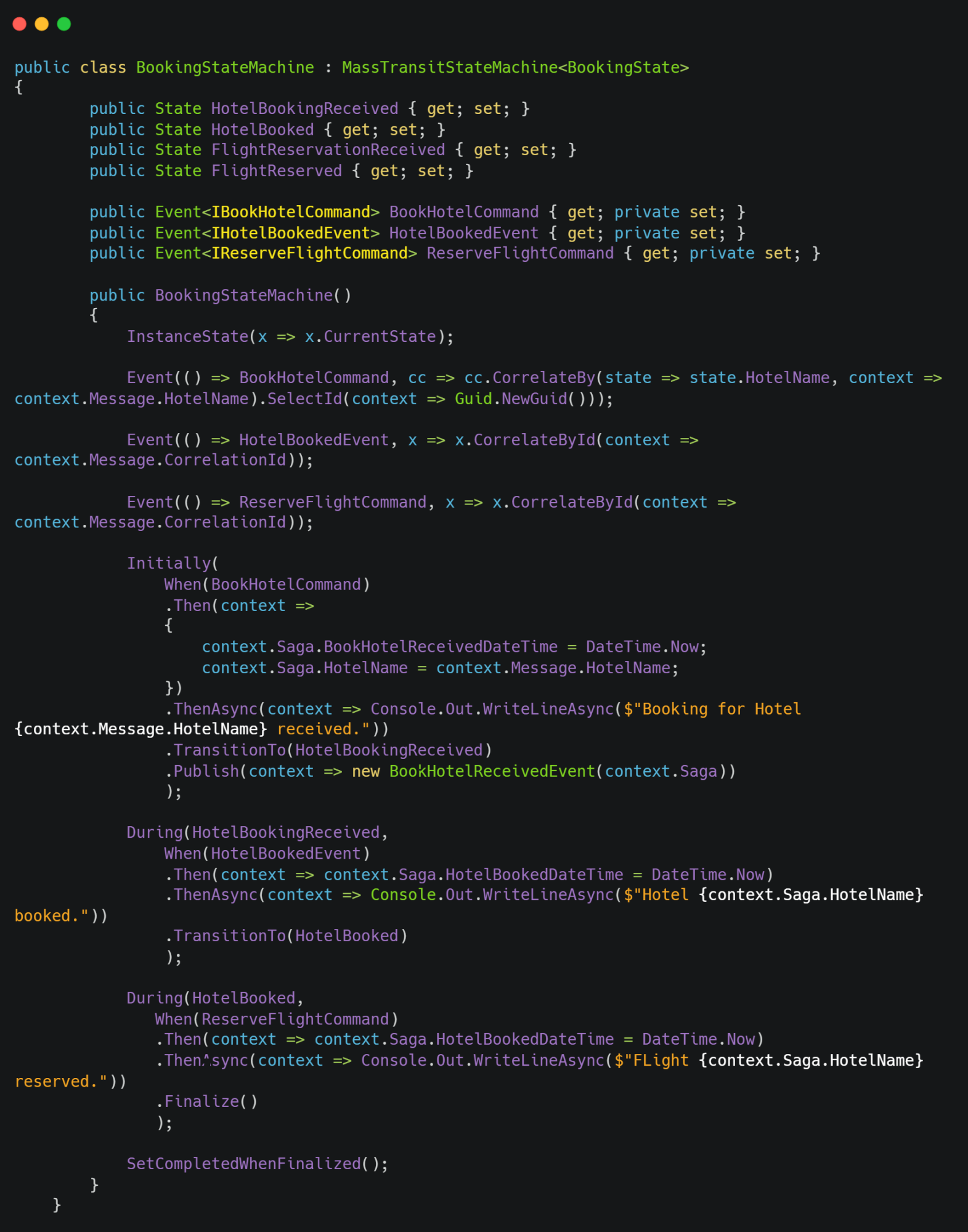 Booking State Machine Saga Pattern