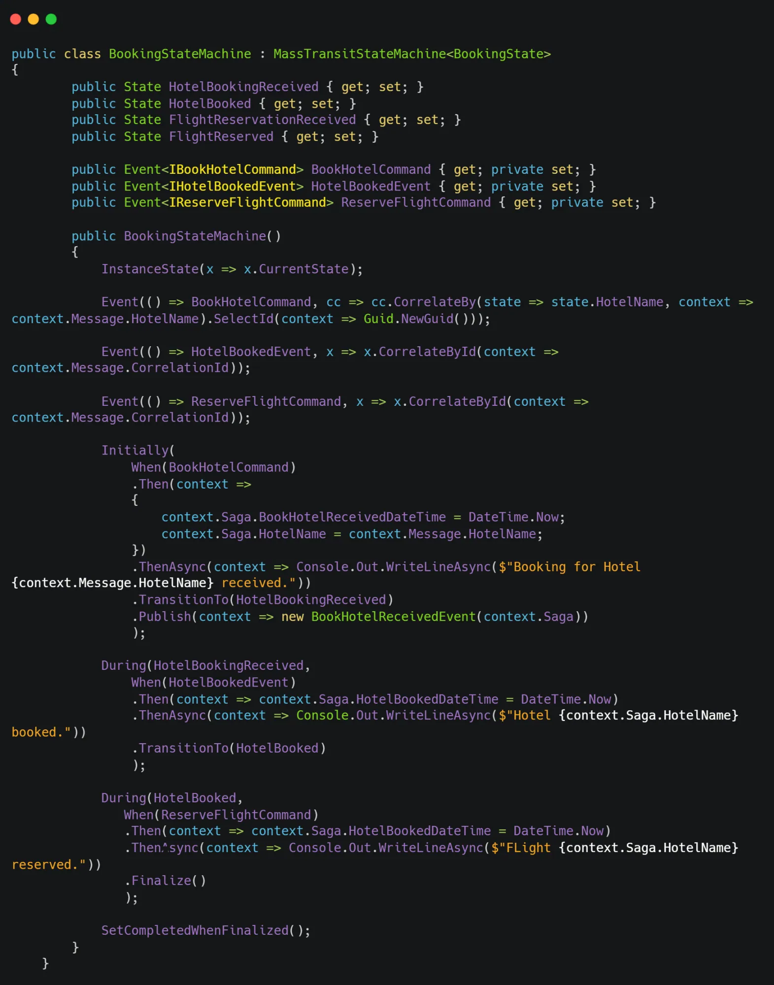 Booking State Machine Saga Pattern