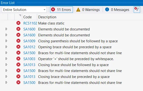 Analyzers and warnings as errors